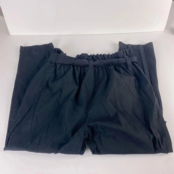 Black paper bag waist pleated black lightweight tie waist pants size extra large - Picture 3 of 12